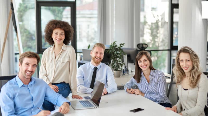 small group of business people posing in office. start up busine